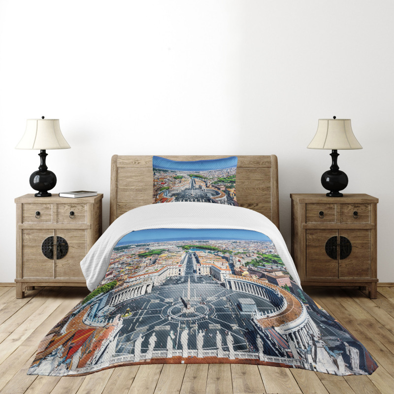 Square in Rome Cityscape Bedspread Set