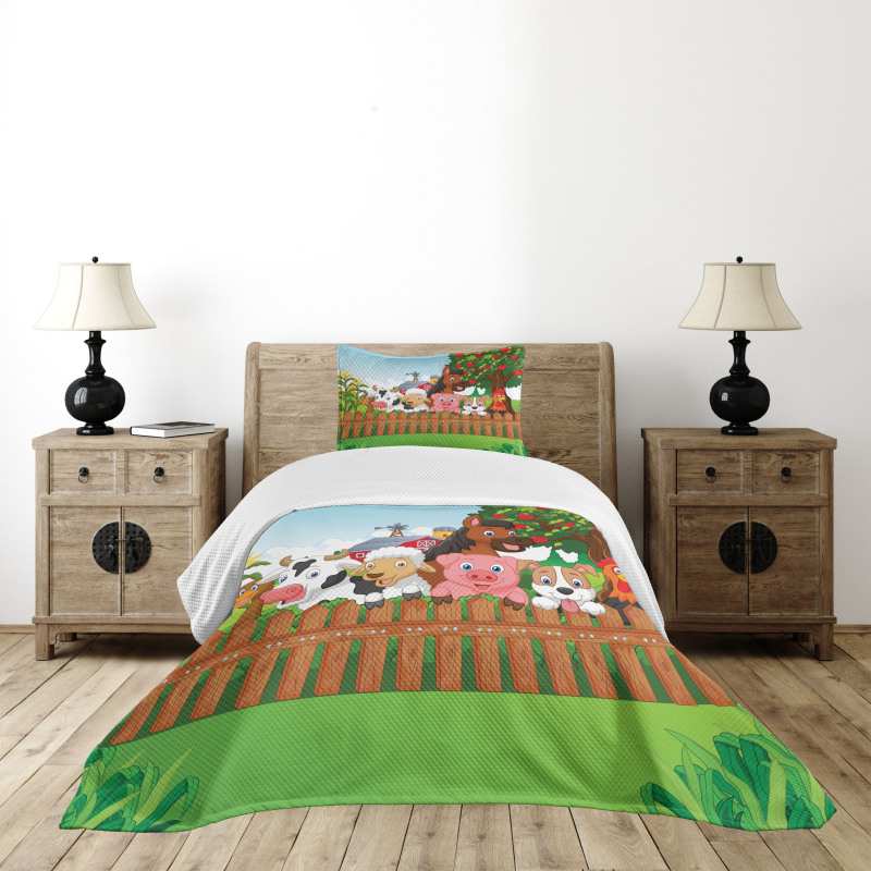 Farm Animals Mascots Bedspread Set