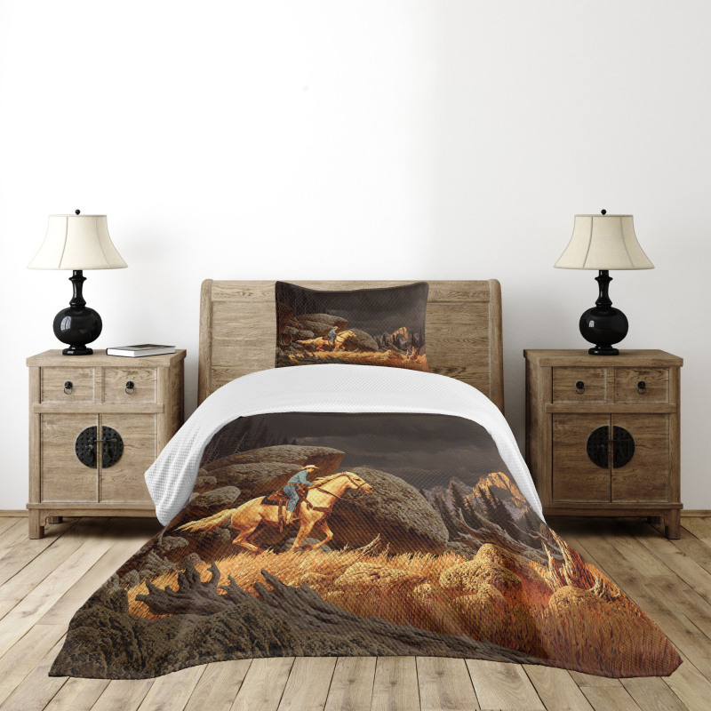 Cowboy Riding Horse Bedspread Set