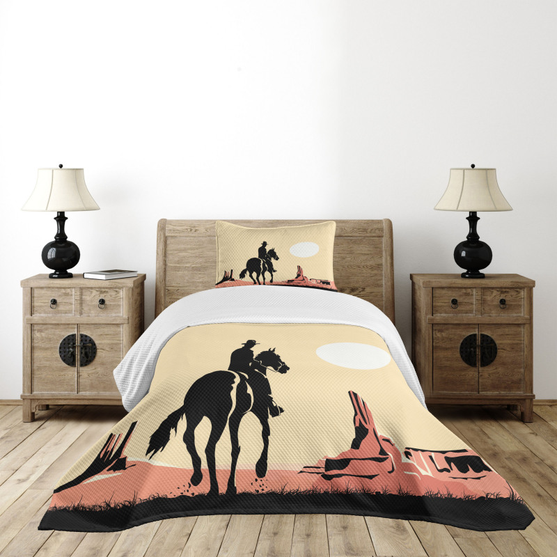 Cowboy Horse Sunset Bedspread Set