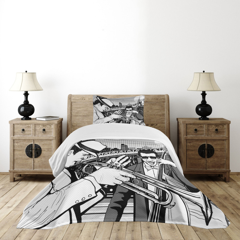 Jazz Band in New York Bedspread Set