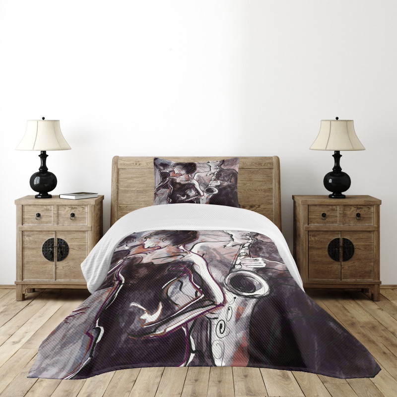 Jazz Musician Saxophone Bedspread Set