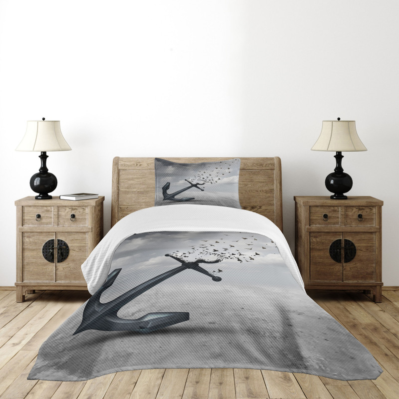 Flying Seagulls Grey Bedspread Set