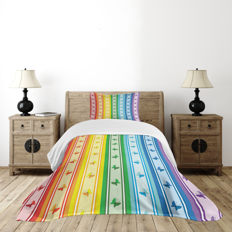 Stripe Rainbow Pattern Bedspread Set