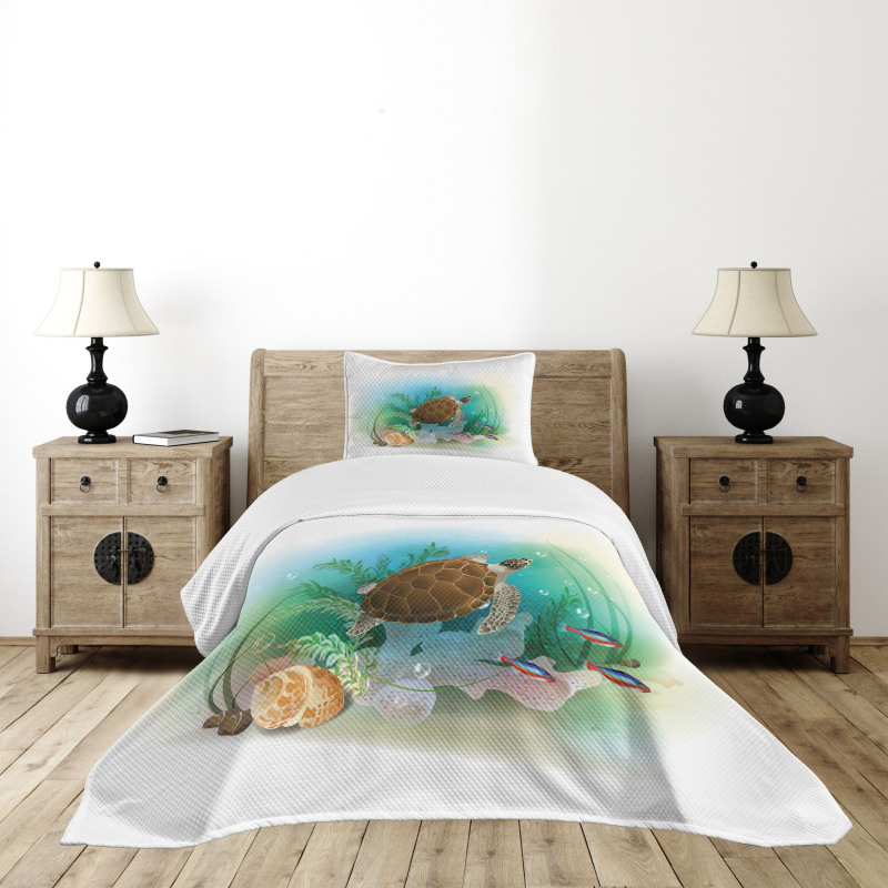 Sea Turtles Underwater Bedspread Set