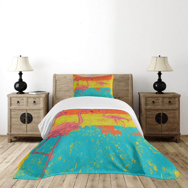 Retro Vintage Flamingo Bedspread Set