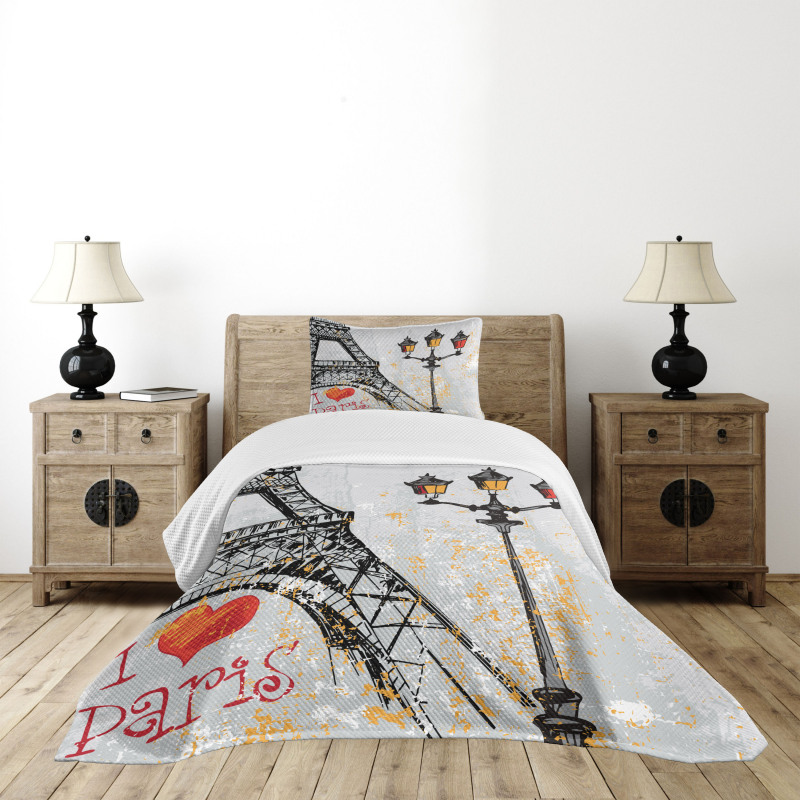 Grunge Eiffel Europe Bedspread Set