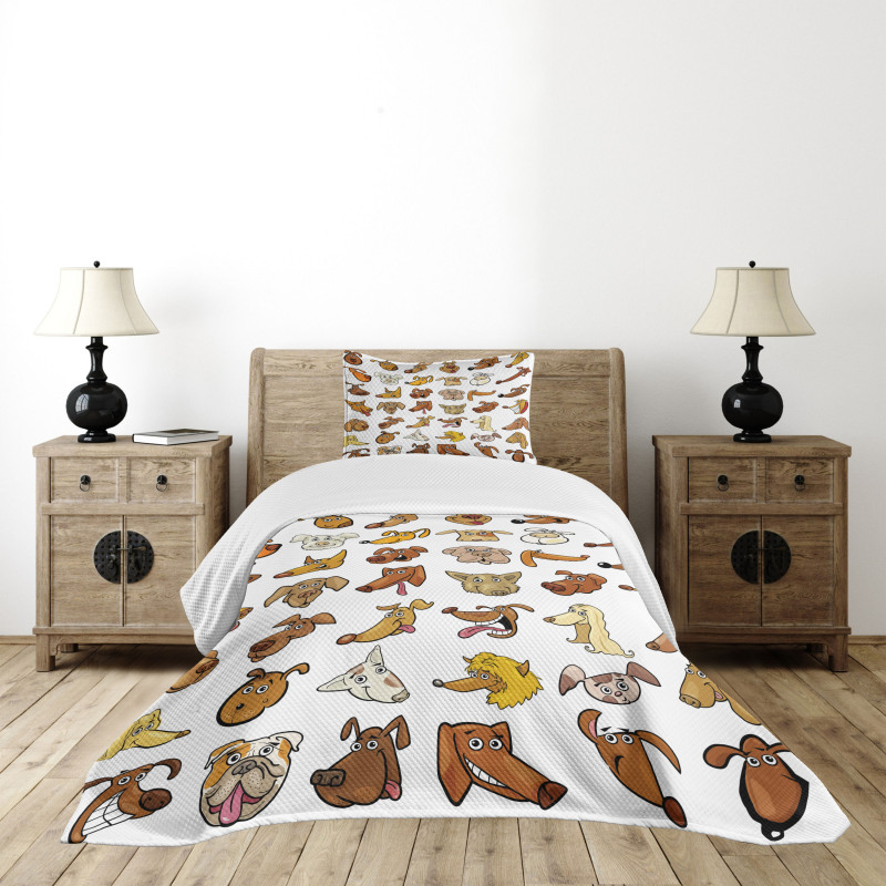 Dog Heads Puppy Canin Bedspread Set