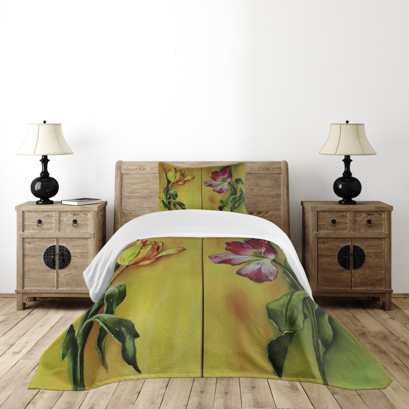 Retro Flower Painting Bedspread Set