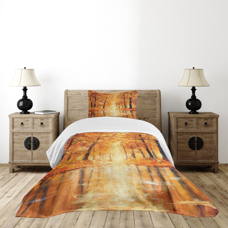 Forest Lake Fall Trees Bedspread Set