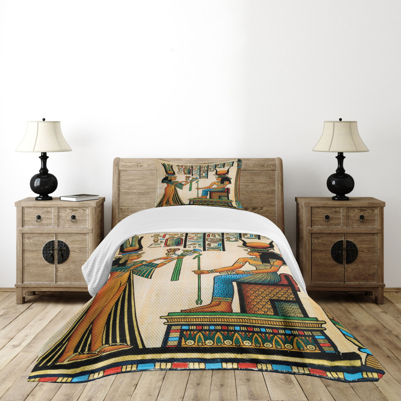 Old Egyptian Papyrus Bedspread Set