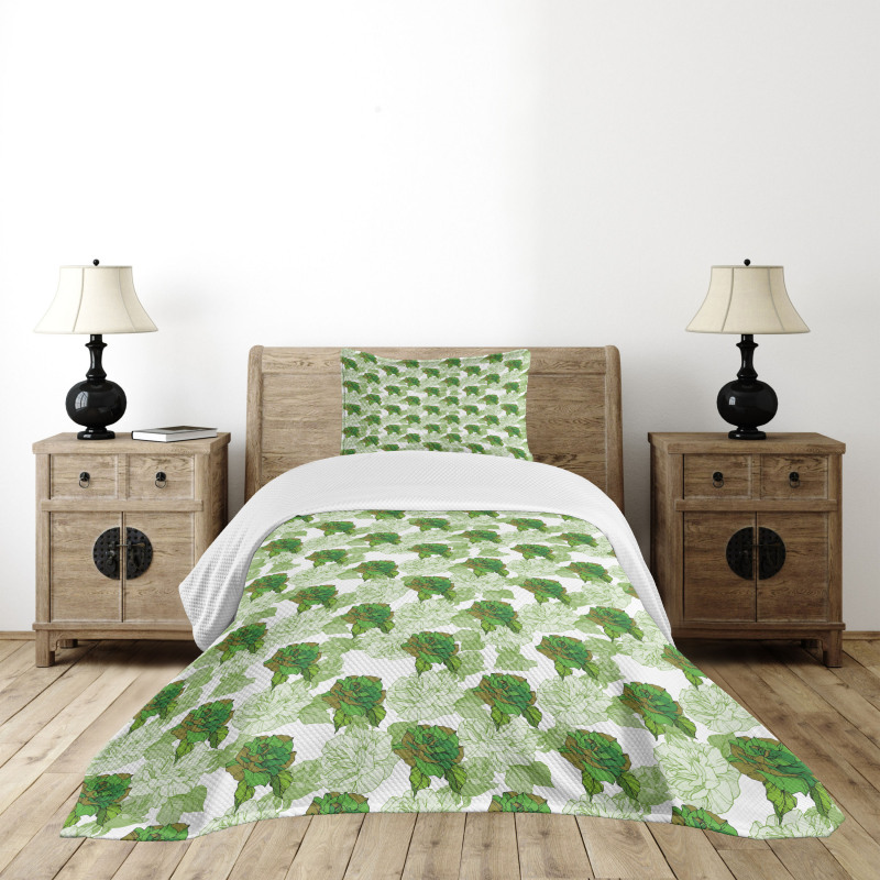 Natural Tones Rose Bloom Bedspread Set