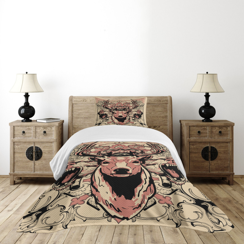 Floral Skull and Wolves Bedspread Set