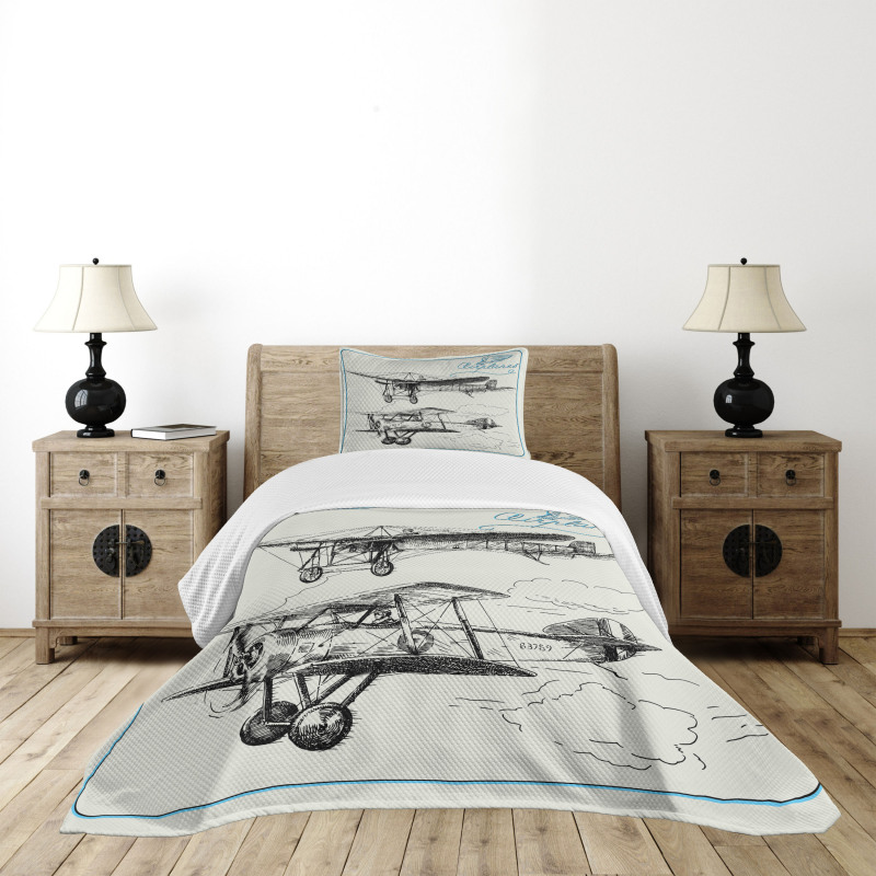Aircraft Jets in Sky Bedspread Set