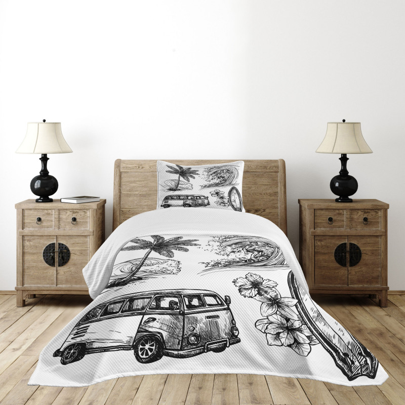 Surfboard Beach Van Bedspread Set