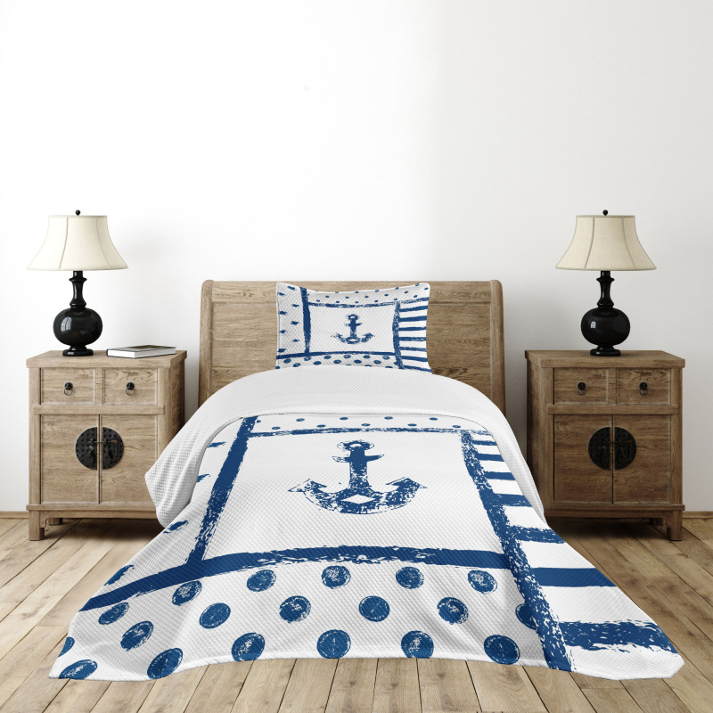 Grunge Boat Navy Theme Bedspread Set