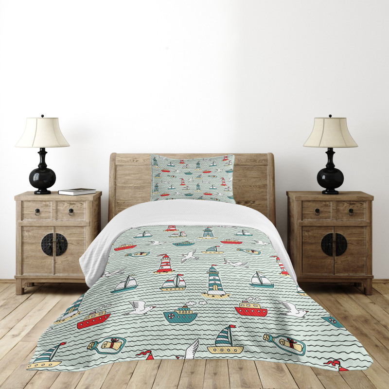 Message Bottle Gulls Bedspread Set