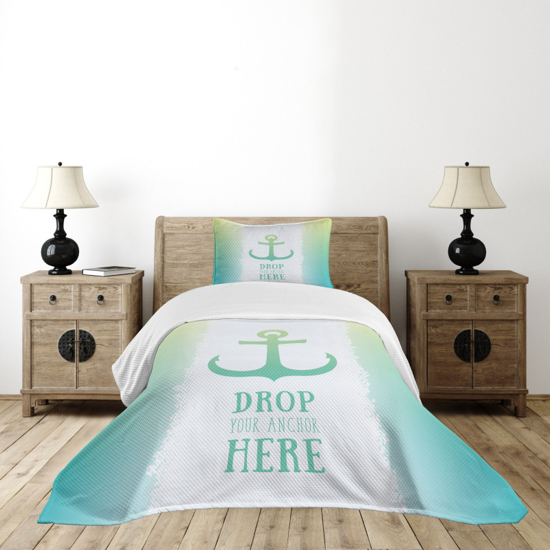 Words Green Ombre Anchor Bedspread Set