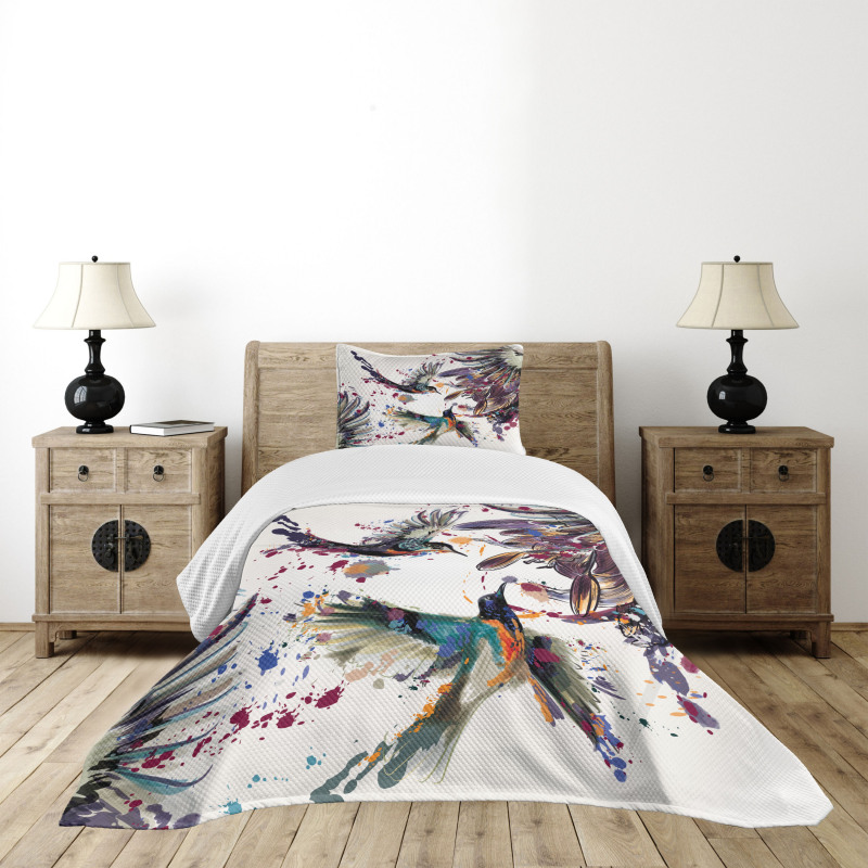 Lily Birds Watercolor Bedspread Set