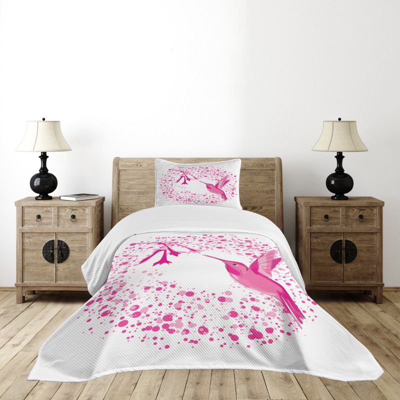 Hummingbird Flower Dots Bedspread Set