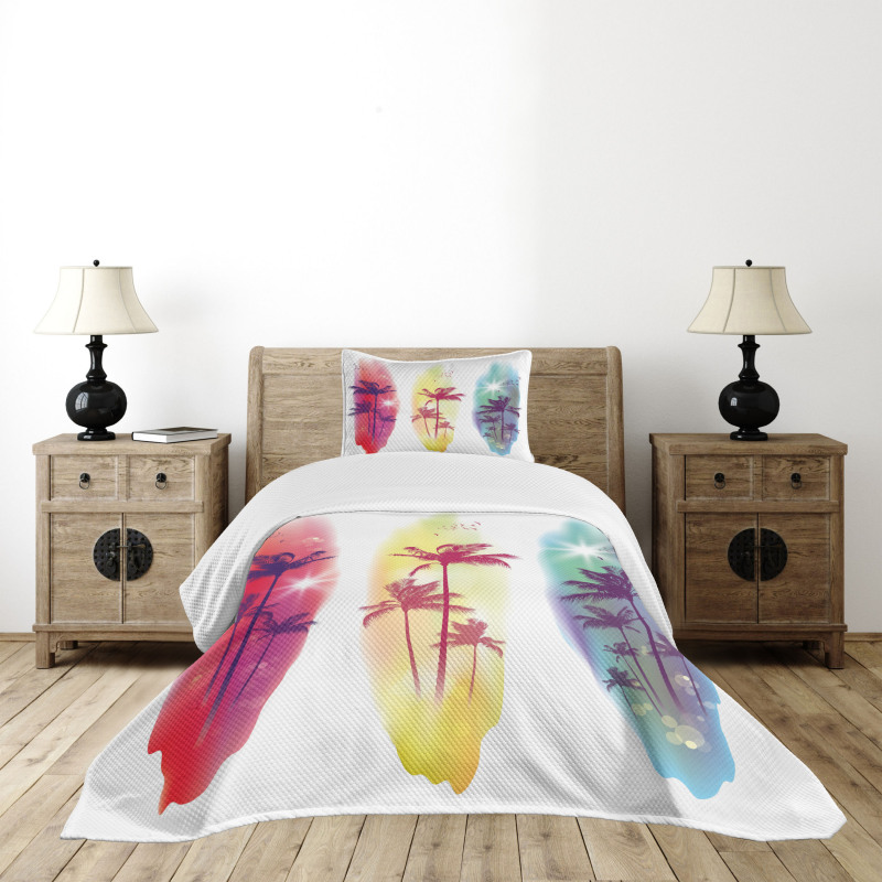 Palm Trees Seagulls Bedspread Set