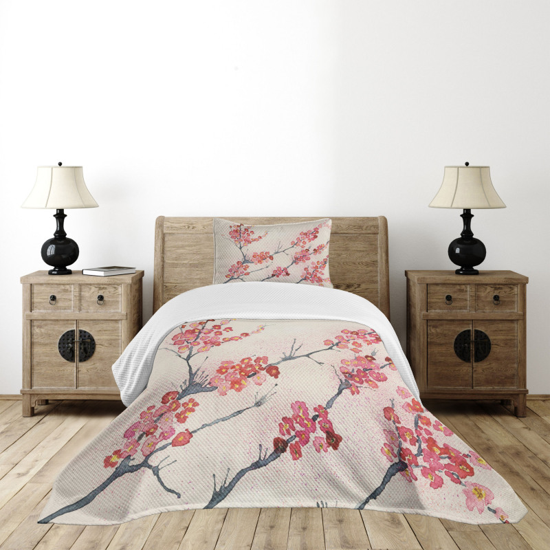 Vintage Sakura Flowers Bedspread Set