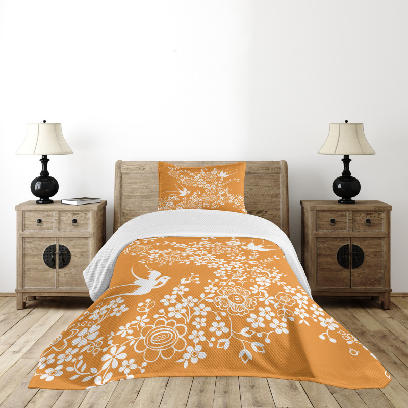 Japanese Tree Birds Art Bedspread Set