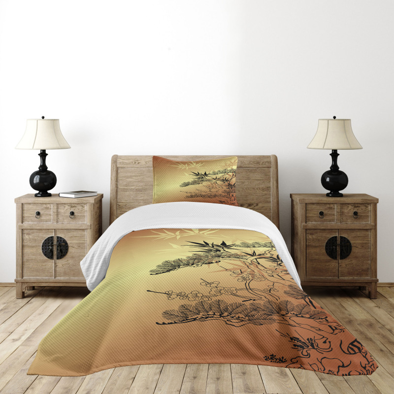 Bamboo Motifs Bedspread Set