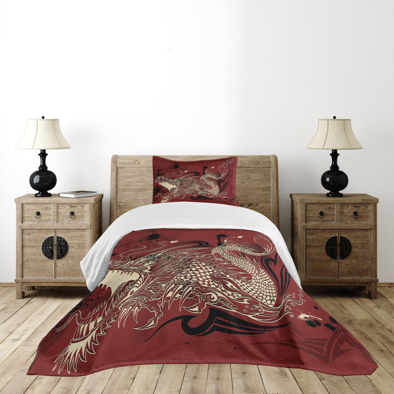 Japanese Dragon Doodle Bedspread Set