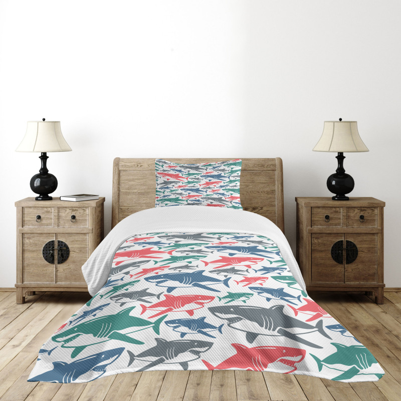 Colorful Shark Patterns Bedspread Set