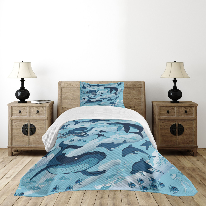 Dolphins Octopus Starfish Bedspread Set