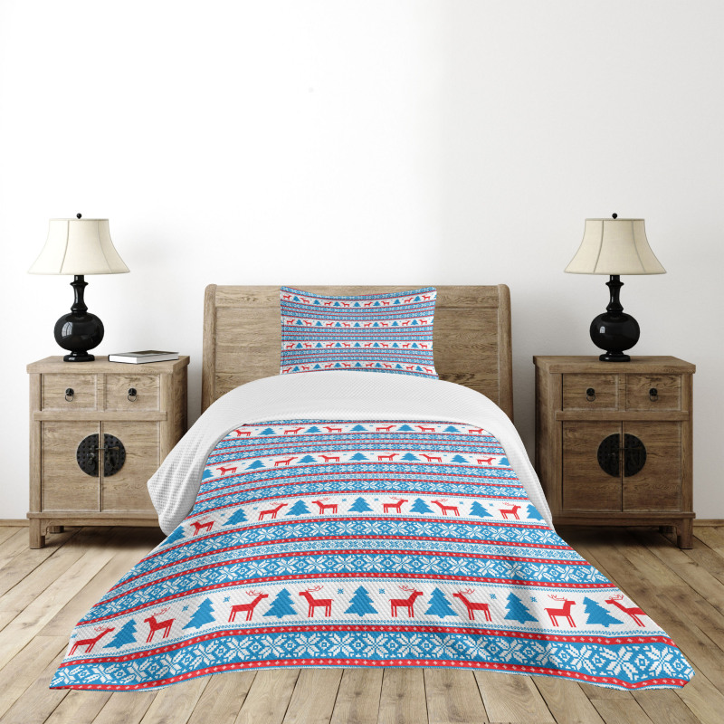 Folk Knit Style Art Bedspread Set