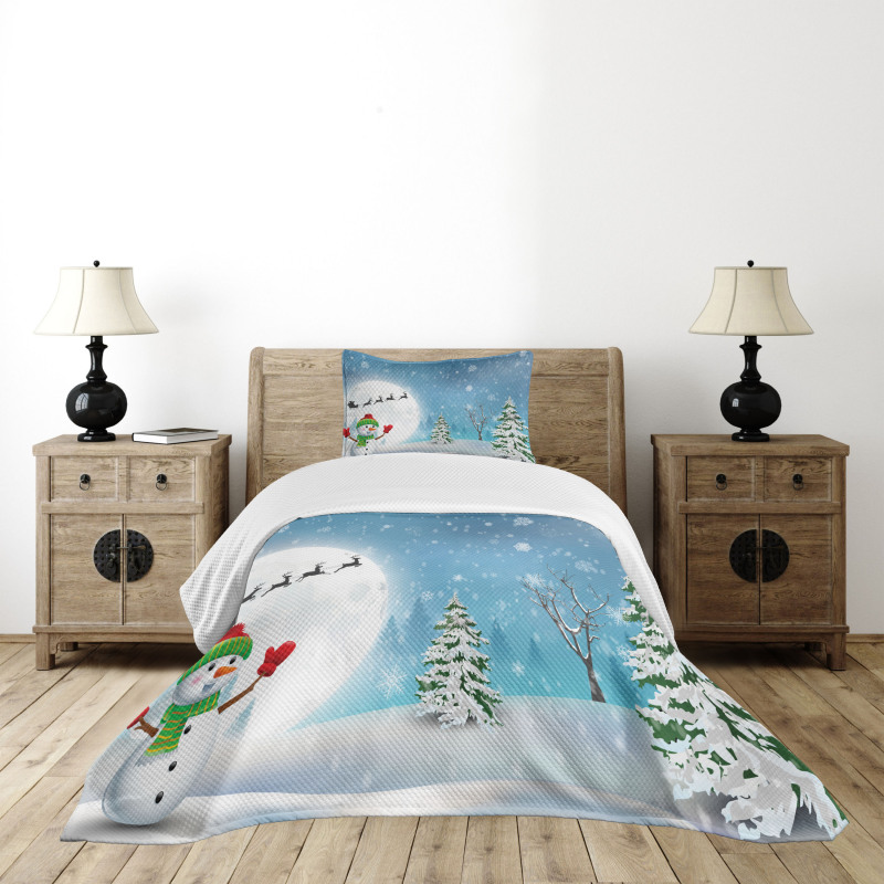 Jolly Snowman Santa Bedspread Set