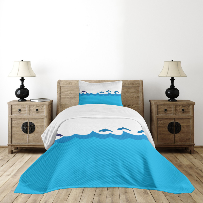 Dolphins on Waves Ocean Bedspread Set