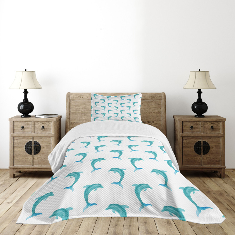 Jumping Dolphin Mammals Bedspread Set