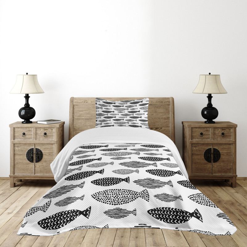 Sea Animals Black White Bedspread Set