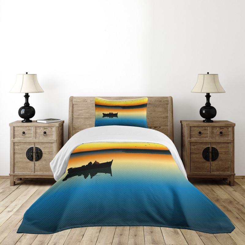 Sunset at Lake Fishing Bedspread Set