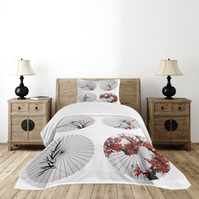 Floral Art on Umbrella Bedspread Set