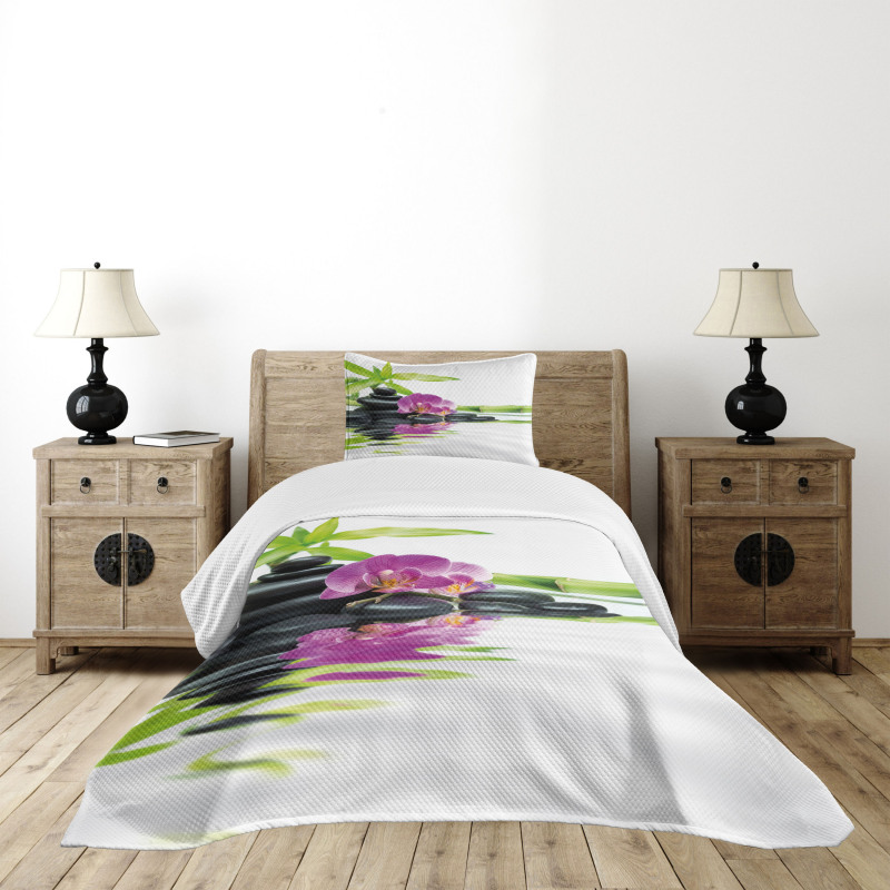 Purple Orchid Bamboos Bedspread Set