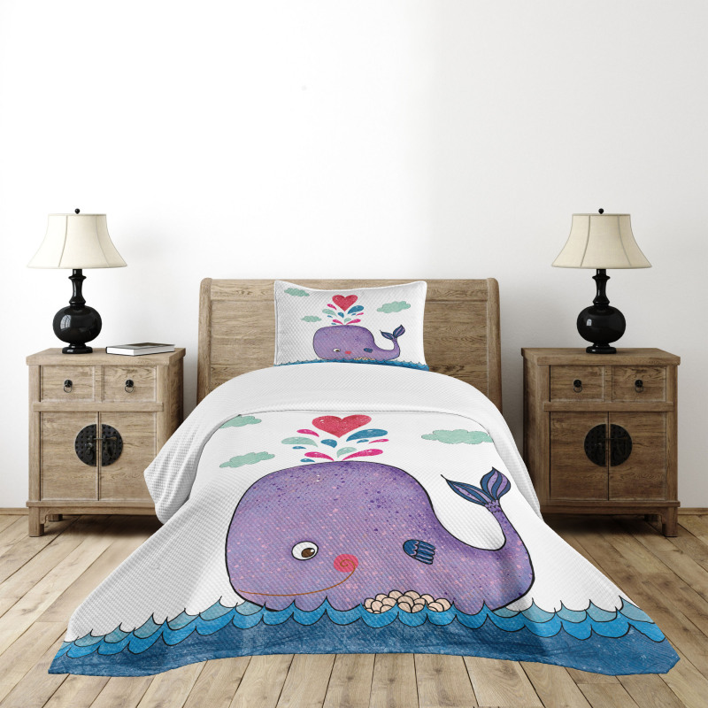 Smiley Whale with Cloud Bedspread Set