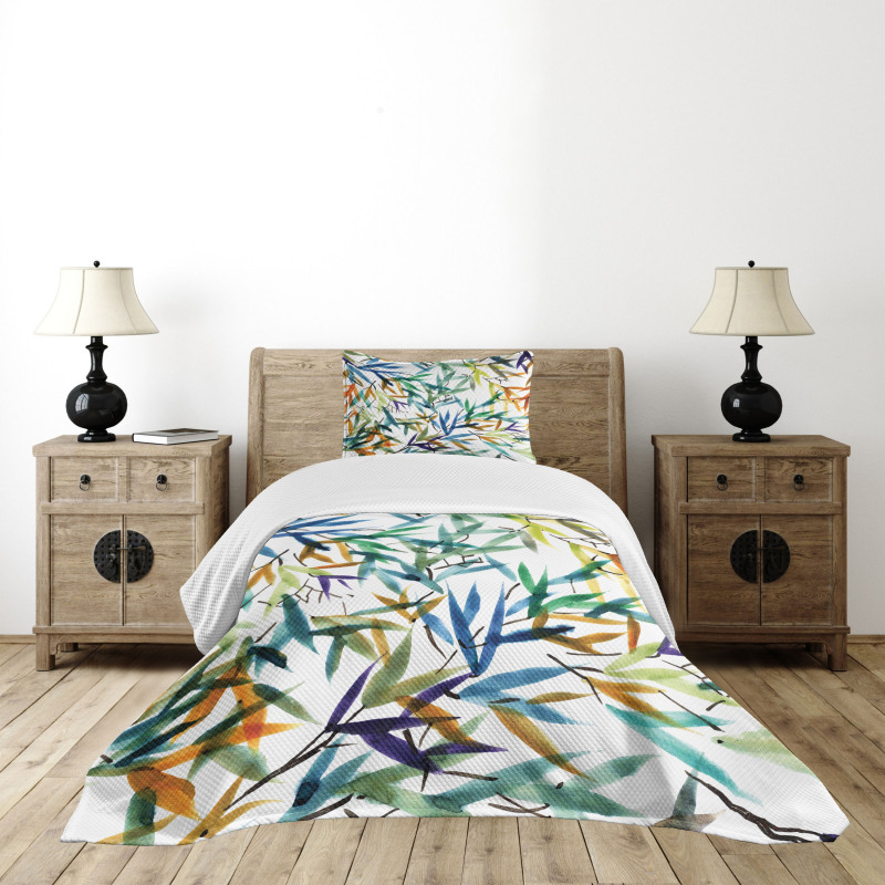 Bamboo Leaves Asian Bedspread Set