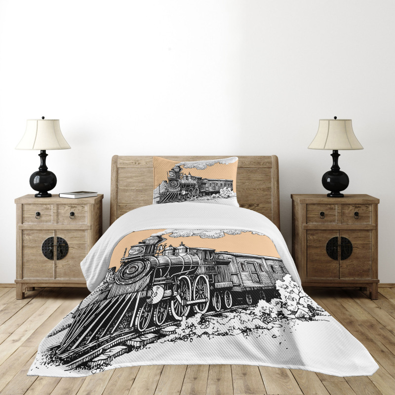 Old Wooden Train Bedspread Set