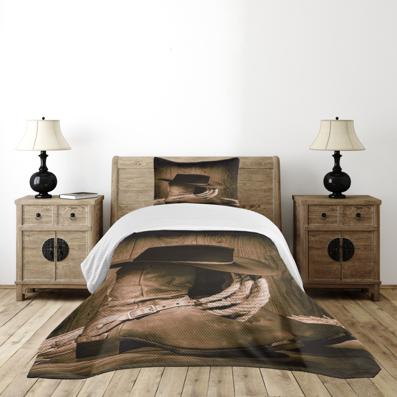 Wild Cowboy Hat Wooden Bedspread Set