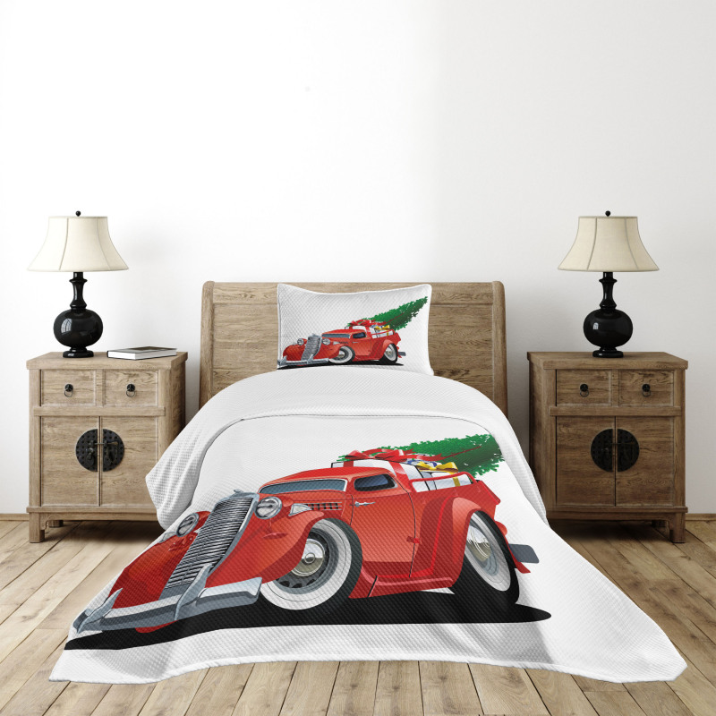 Red American Truck Bedspread Set