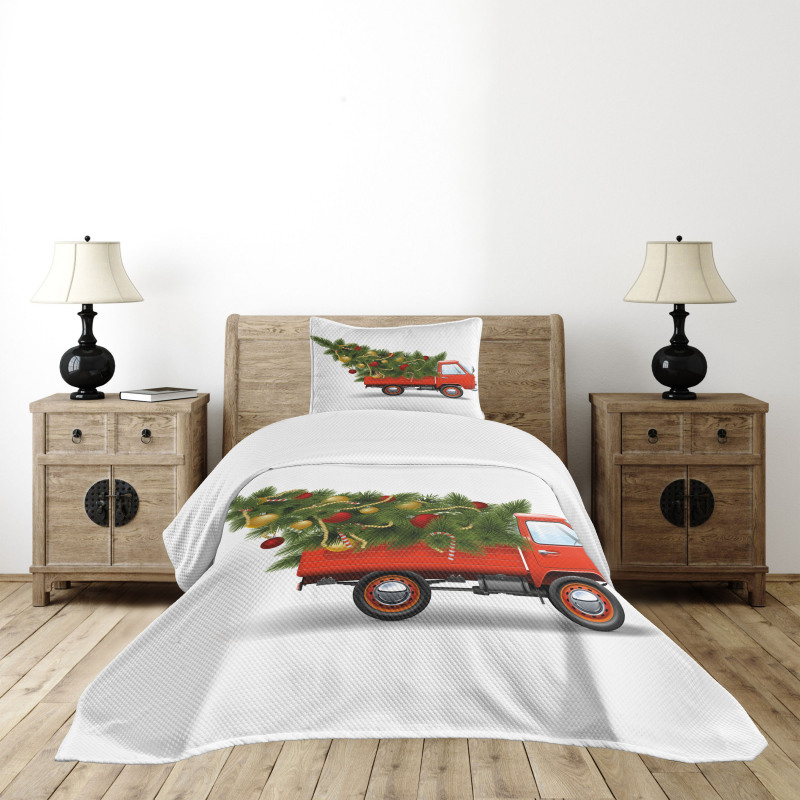 Xmas Truck and Tree Bedspread Set