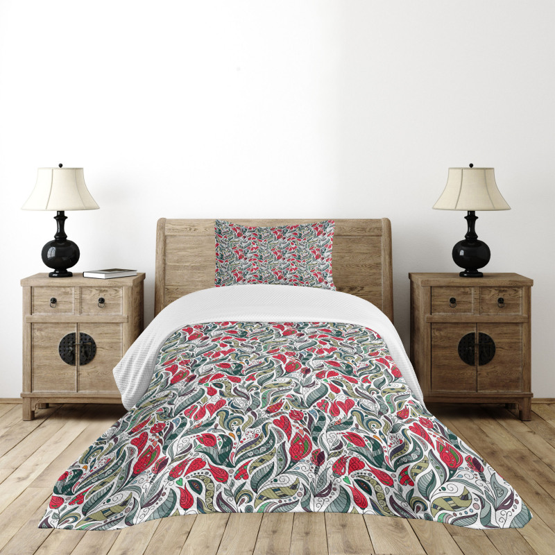 Colored Boho Flowers Leaf Bedspread Set