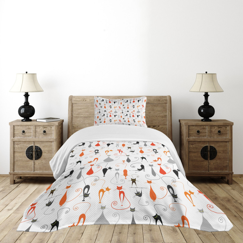 Colored Cats Friends Bedspread Set