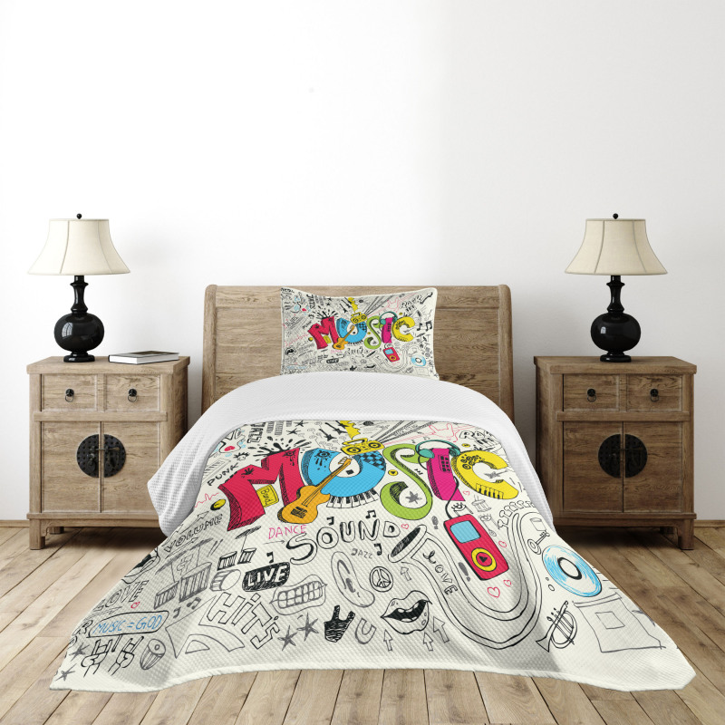 Pop Art Doodle Style Art Bedspread Set