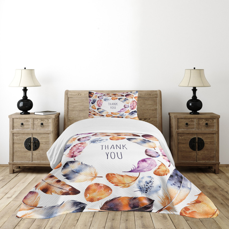 Bird Feathers Thank You Bedspread Set