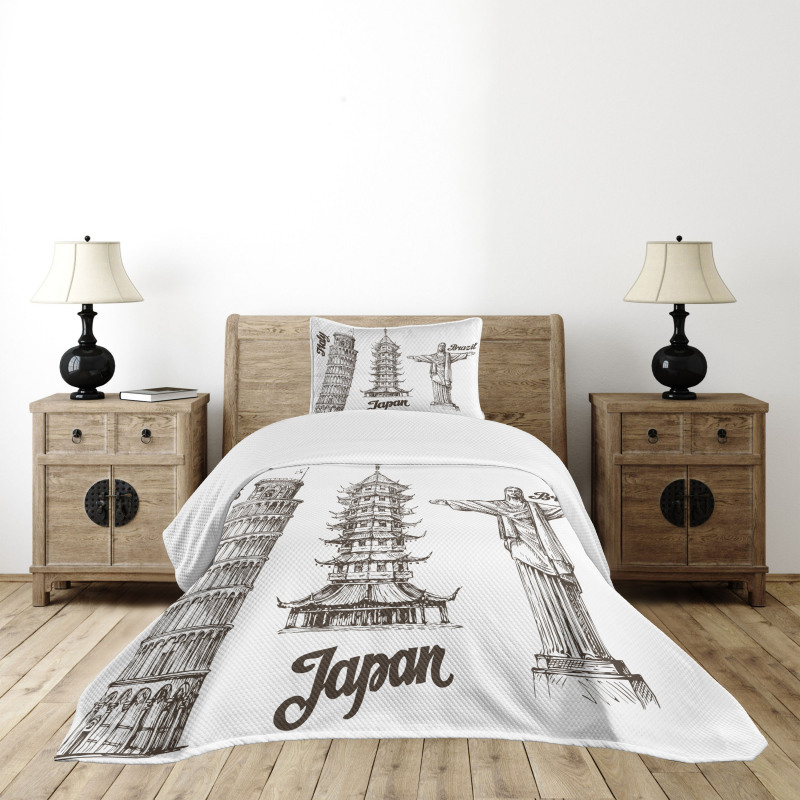 Japanese Style Building View Bedspread Set